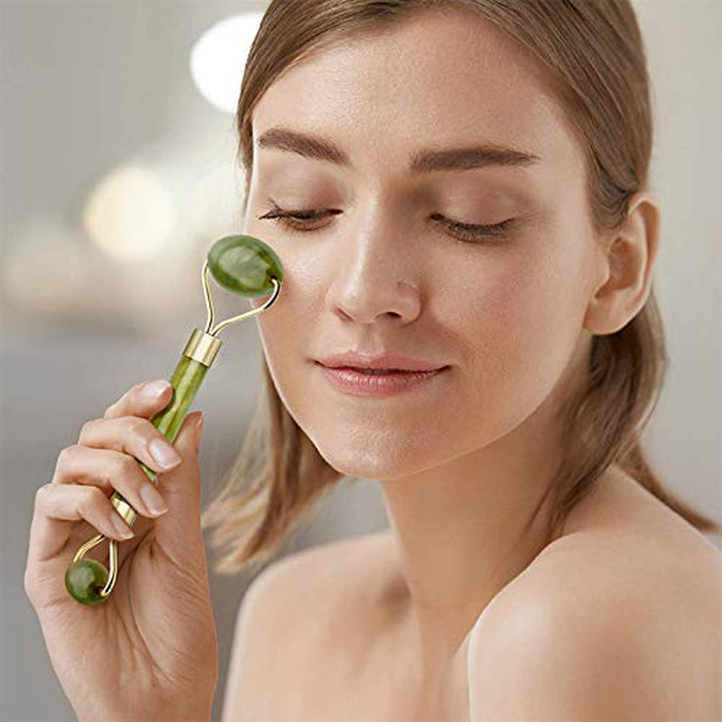 Ysrisny Gua Sha Facial Tools Jade Roller for Face - Facial Massage Tool for anti Aging Wrinkles and Skin Rejuvenate -100% Natural Jade Stone for Face Eyes (Jade Roller+Gua SHA)